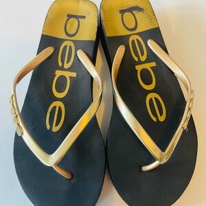 Bebe sandals black and gold for women